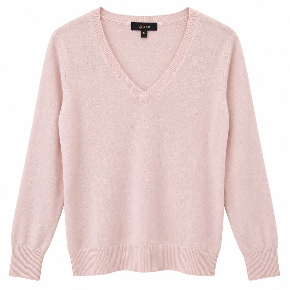Quince 100% Cashmere V Neck Pullover Sweater Knit Blush Pink Womens Medium NWT